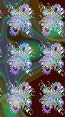 Raster illüstrasyonundaki çiçek desenli çizim. Kahverengi renkte çiçekler.