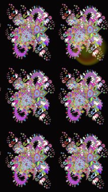 El çizimi. Raster illüstrasyonu. Güzel kumaş deseni. Çiçekler, dallar, otlar ve çiçekler.