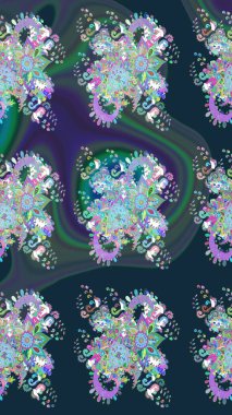 Çiçeksel fantezi tasarımı ve parlak bir arka plan çizimi. Düz Çiçek Elementleri Tasarımı. Renkli Bahar Teması çizim şablonu.