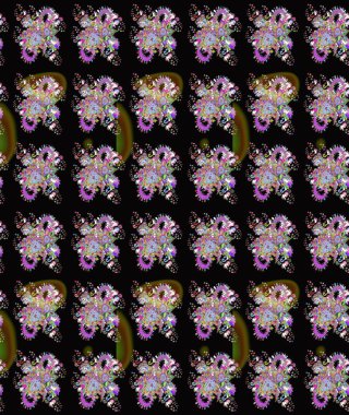 Çiçek desenli çizim. Asya tekstil tarzında. Siyah renkli çiçekler. Raster illüstrasyonu. Raster illüstrasyonu.