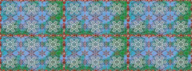 Raster illüstrasyonu. Şirin çiçekli kusursuz desen ve mavi renkli yapraklar, suluboya çiçek deseni, duvar kağıdı, kart veya kumaş için fayanslı.