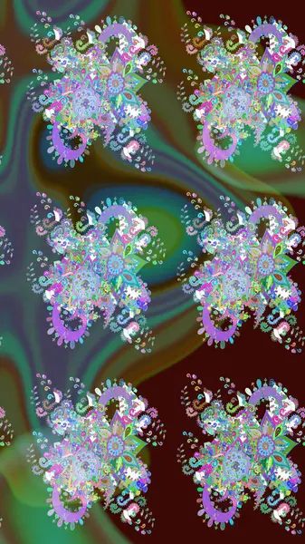 Raster illüstrasyonundaki çiçek desenli çizim. Kahverengi renkte çiçekler.