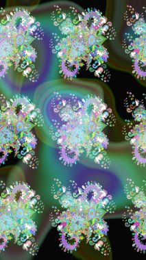 Raster illüstrasyonundaki çiçek desenli çizim. Suluboya tarzında yeşil renkte çiçekler.