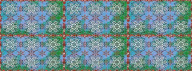 Raster illüstrasyonu. Şirin çiçekli kusursuz desen ve mavi renkli yapraklar, suluboya çiçek deseni, duvar kağıdı, kart veya kumaş için fayanslı.