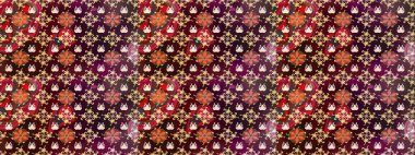 Renkli Bahar Teması eskiz kalıbı. Taslak desenli, modaya uygun kumaş deseni. Şirin çiçek elementleri. Raster illüstrasyonu. Düz Çiçek Elementleri Tasarımı.