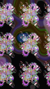 Raster - stok. Eskiz arkaplan modeli. Yapraklı çiçekler ve siyah renkli papatya çiçekleri..