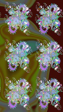 Poster ya da kapak için arka plan. Tekstil için figür. Yapraklı çizim şekli. Şirin, zarif çiçekler Raster illüstrasyonu. Davetiye ve kartpostal tasarımı için dekoratif çiçek unsurları.