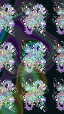 Çiçek buketleriyle klasik bir eskiz şekli. Gri renklerde. Raster illüstrasyonu.