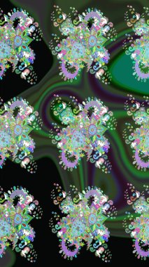 Düz Çiçek Elementleri Tasarımı. Renkli Yaz Temalı eskiz kalıbı. Yeşil renkli çiçekler. Raster illüstrasyonunda çiçek deseni çizimi.