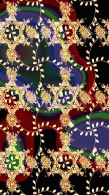 Çiçek tasarımı için inanılmaz bir kolaj cenneti tarzı. Parlak çiçekli kolaj çiçekleri siyaha boyanmış. Çiçekli zambaklar eskiz arka planı.