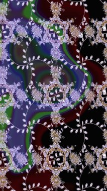 Raster illüstrasyonu. Robot resim. Siyah renkli çiçekler. Şirin çiçek elementleri..