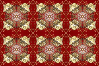 Barok tarzında kusursuz bir doğulu süsü. Geleneksel klasik altın desen. Kırmızı, kahverengi ve bej renklerdeki altın desenli altın elementler. Raster doğulu süsü.