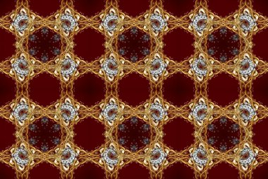 Raster oriental ornament. Seamless golden pattern. Golden pattern on brown, red and beige colors with golden elements.
