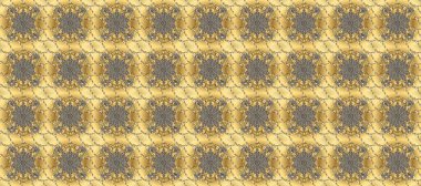 Barok tarzında altın çiçekli süs. Damask pürüzsüz yineleme kalıbı. Antika altın tekrarlanabilir duvar kağıdı. Bej, sarı ve kahverengi renklerde altın element.