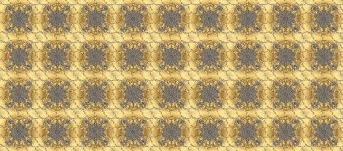 Barok tarzında altın çiçekli süs. Damask pürüzsüz yineleme kalıbı. Antika altın tekrarlanabilir duvar kağıdı. Bej, sarı ve kahverengi renklerde altın element.