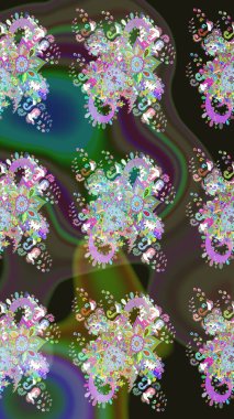 Güzel kumaş deseni. Raster illüstrasyonu. Asya tekstil tarzında. Çiçek desenli çizim. Düz Çiçek Elementleri Tasarımı. Renkli Bahar Teması çizim şablonu.