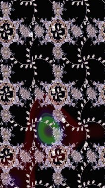 Küçük çiçekteki sevimli çiçek deseni. Varicoloblack Raster çizimi. Birçok siyah soyut çiçekli tropikal çizim deseni.