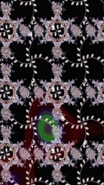 Küçük çiçekteki sevimli çiçek deseni. Varicoloblack Raster çizimi. Birçok siyah soyut çiçekli tropikal çizim deseni.