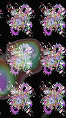 Parlak renkli çiçekli ve siyah yapraklı harika bir çiçek deseni. Moda baskıları için zarif bir şablon. Modern çiçek arkaplanı. Halk stili.