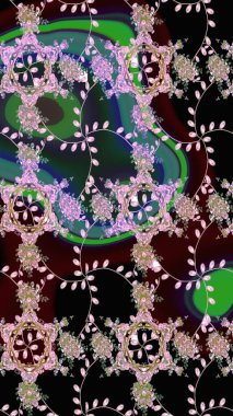 Siyah renkli çiçekler. Kumaş desenli papatya çiçekleri ayrıntıları.