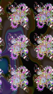 Dallı bahar çiçekleriyle desen, kahverengi renklerle çiçek siluetiyle desen. Raster deseni.