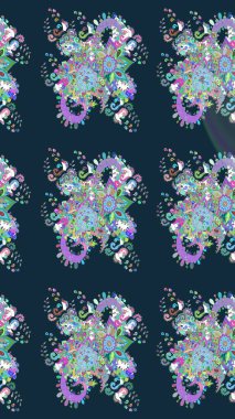 Raster illüstrasyonundaki çiçek desenli çizim. Mavi renkte çiçekler.