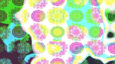 Çiçek desenli çizim. Yeşil ve beyaz renkli çiçekler. Asya tekstil tarzında. Raster illüstrasyonu. Raster illüstrasyonu.