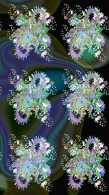 Raster illüstrasyonu. Yeşil renkli Asya tekstili. Suluboya çiçekli çiçek deseni.