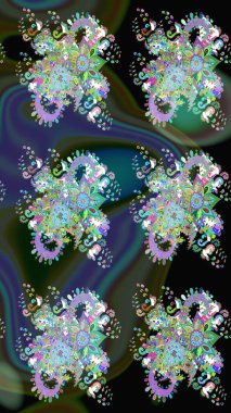 Raster illüstrasyonu. Yeşil renkli çiçekler. Şirin çiçek elementleri. Çizim.