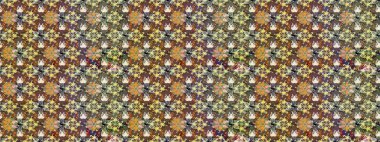 Kahverengi ve gri üzerine kahverengi ve gri. Çiçekli ipek eşarp. Retro tekstil tasarım koleksiyonu. El çizimi çiçek unsurları olan soyut çizim raster deseni. 1950 'ler-1960' lar motifleri.