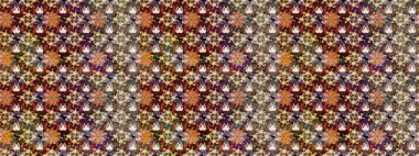 Raster illüstrasyonundaki çiçek desenli çizim. Kahverengi ve bej renkli çiçekler.