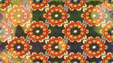 Tekrarlayan elementlerle soyut arkaplan oluşturun. Turuncu renklerde altın desenli altın elementler. Kusursuz damaske klasik altın desen. Raster illüstrasyonu.