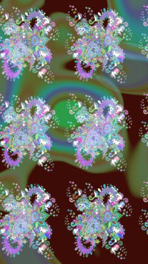 Yeşil renklerde. 3D çiçekler, eskiz. Raster illüstrasyonu.