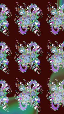 Renkli Yaz Temalı eskiz kalıbı. Düz Çiçek Elementleri Tasarımı. Raster illüstrasyonundaki çiçek desenli çizim. Kahverengi renkte çiçekler.