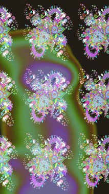 Raster illüstrasyonu. Düz Çiçek Elementleri Tasarımı. Renkli Bahar Teması eskiz kalıbı. Güzel kumaş deseni. Asya tekstil tarzında. Çiçek desenini çiz.