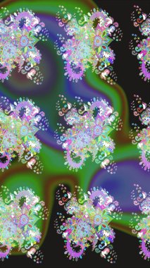 Raster illüstrasyonu. Düz Çiçek Elementleri Tasarımı. Yeşil renkli çiçekler. Renkli Bahar Teması eskiz kalıbı. Çiçekli çiçek deseni, suluboya..