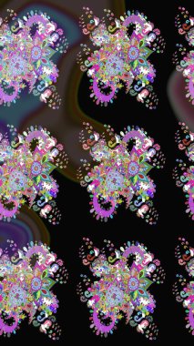 Düz Çiçek Elementleri Tasarımı. Raster illüstrasyonundaki çiçek desenli çizim. Siyah renkli çiçekler. Renkli Bahar Teması çizim şablonu.