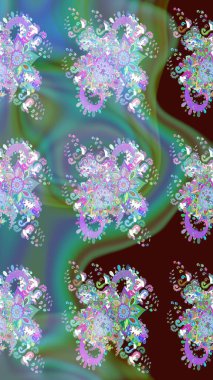 Düz Çiçek Elementleri Tasarımı. Renkli Bahar Teması eskiz kalıbı. Yeşil renkli çiçekler. Sevimli çiçek raster deseni.