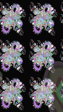 Raster illüstrasyonundaki çiçek desenli çizim. Siyah renkte çiçekler.