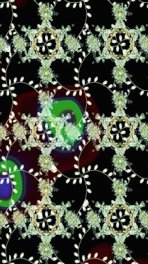 Siyah renkli bitkilerden oluşan parlak çiçekli çizim deseni.