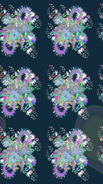 Çiçek desenli çizim. Asya tekstil tarzında. Güzel kumaş deseni. Raster illüstrasyonu. Renkli Bahar Teması eskiz kalıbı. Düz Çiçek Elementleri Tasarımı.