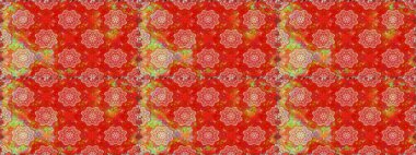 Renkli Yaz Temalı Kusursuz Arkaplan. Düz Çiçek Elementleri Tasarımı. Kırmızı renkte çiçekler. Sevimli çiçek raster deseni.