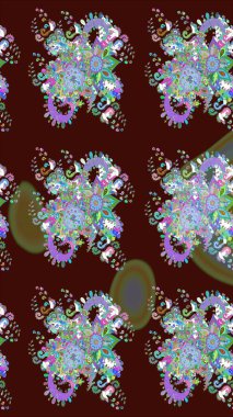 Nazik, narin çiçek arkaplanı. Çiçekli karalama şeklinde Raster çiçek deseni. Kahverengi renkte çiçekler.