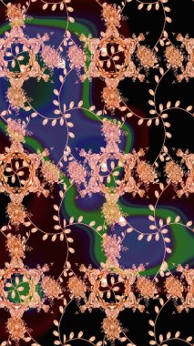 Siyah renkli Asya tekstili. Raster illüstrasyonu. Çiçek desenini çiz.