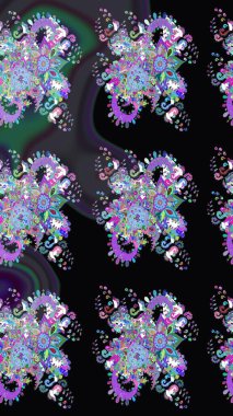 Küçük çiçekteki sevimli çiçek deseni. Siyah renkli çiçekler. Raster illüstrasyonu.