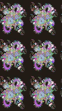 Suluboya çiçekli çiçek deseni. Raster illüstrasyonu. Gri renkli Asya tekstili.