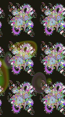 Eski usul. Kumaş, tekstil, duvar kağıdı baskısı için. Eskiz geçmişi. Miles Fleur, süslü püslü bir süs. Tomurcukları papatya çiçekleri olan sevimli bir çiçek deseni. Raster illüstrasyonu.