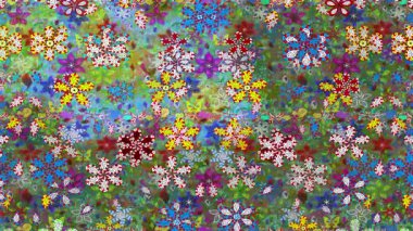 Renkli unsurlarla hareketli arka plan görüntüleri. Çiçekler. Eski model. Bayrak tarzı. Video kaydı. Şablon. Döngü. Kusursuz..