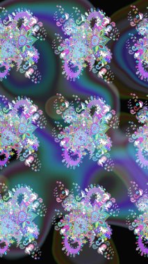 Çiçekli çiçek deseni, suluboya. Düz Çiçek Elementleri Tasarım Raster illüstrasyonu. Mavi renkli çiçekler. Renkli Bahar Teması Eskiz Şablonu.