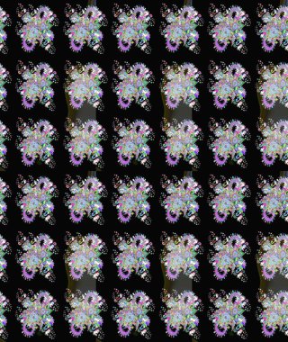 Raster suluboya çiçek deseni, narin çiçekler, siyah çiçekler, tebrik kartı şablonu. Güzel kumaş deseni.